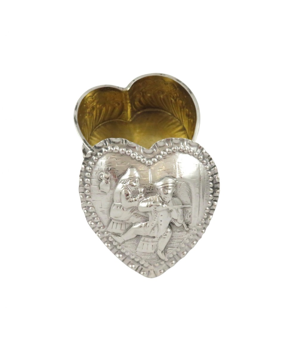 Antique Victorian Sterling Silver Heart Shape Trinket Box 1889 View VI