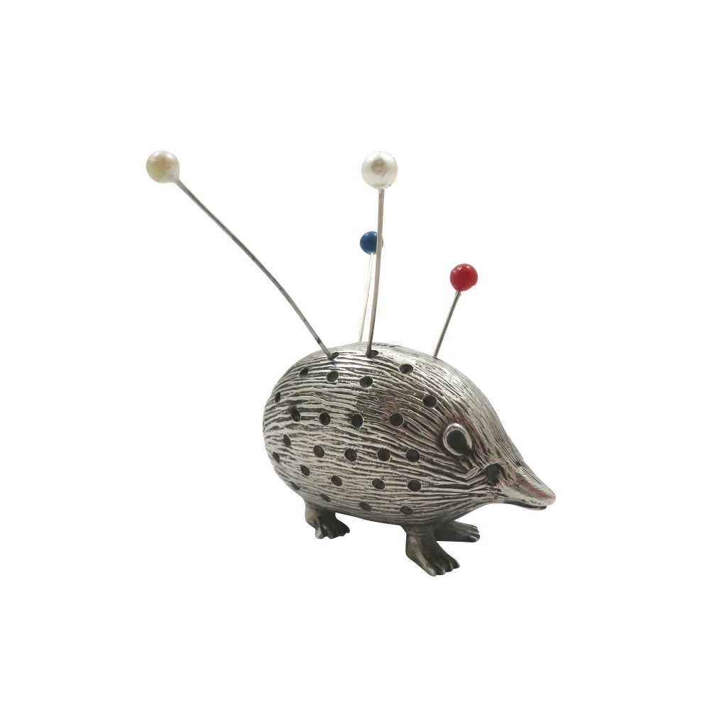 Antique Edwardian Sterling Silver Hedgehog Pin Cushion 1905