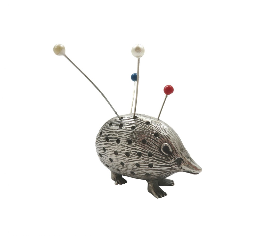 Antique Edwardian Sterling Silver Hedgehog Pin Cushion 1905 View V