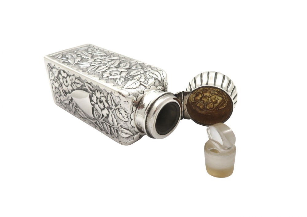 Antique Victorian Sterling Silver Perfume / Scent Bottle 1889 View V