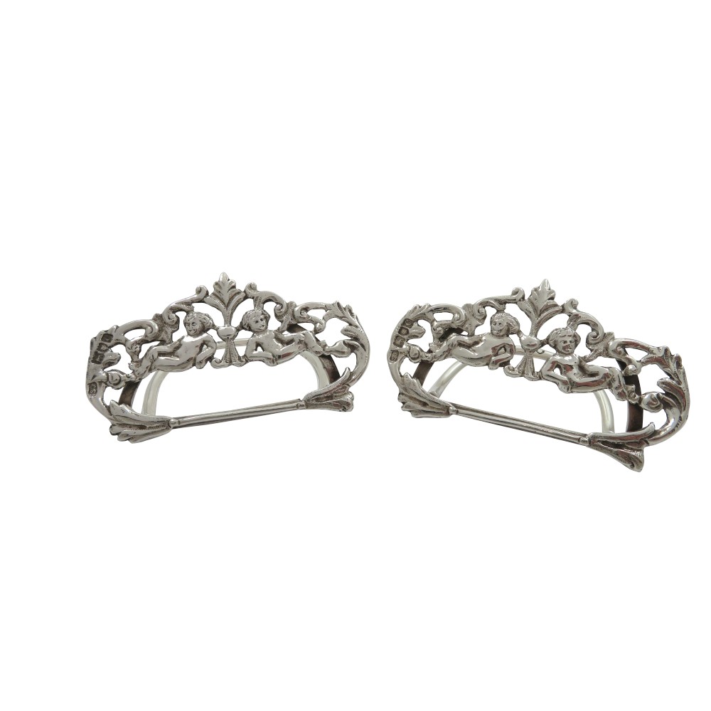 Pair of Antique Victorian Sterling Silver Cherub Name Place/Menu Holders 1898