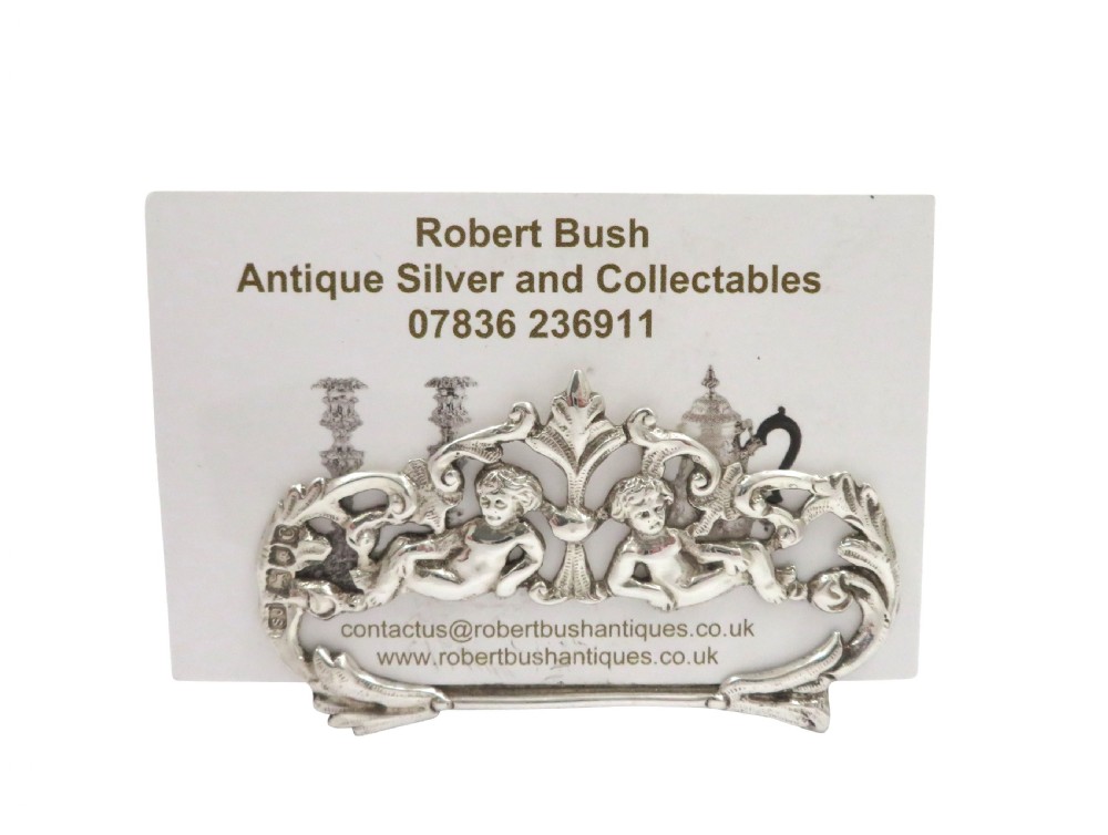Pair of Antique Victorian Sterling Silver Cherub Name Place/Menu Holders 1898 View III