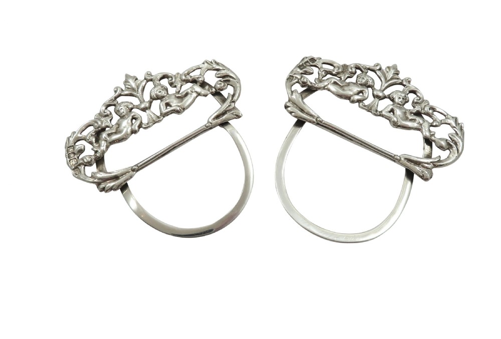 Pair of Antique Victorian Sterling Silver Cherub Name Place/Menu Holders 1898 View VII