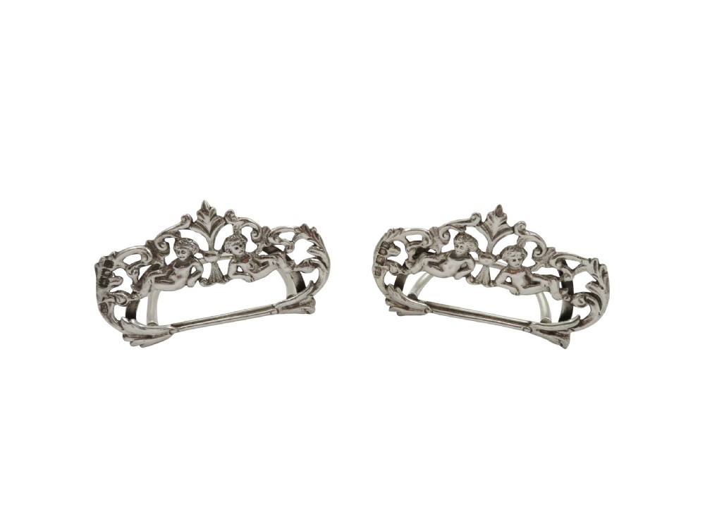 Pair of Antique Victorian Sterling Silver Cherub Name Place/Menu Holders 1898 View X