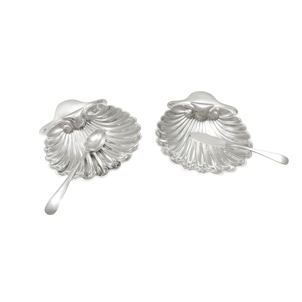 Pair of Antique Victorian Sterling Silver Shell Dishes 1895
