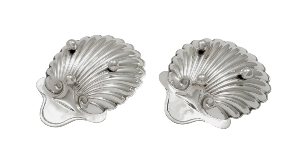 Pair of Antique Victorian Sterling Silver Shell Dishes 1895 View V