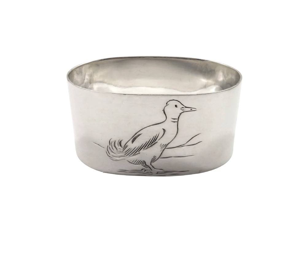 Antique George VI Sterling Silver 'Duck' Napkin Ring in Case 1942 View III