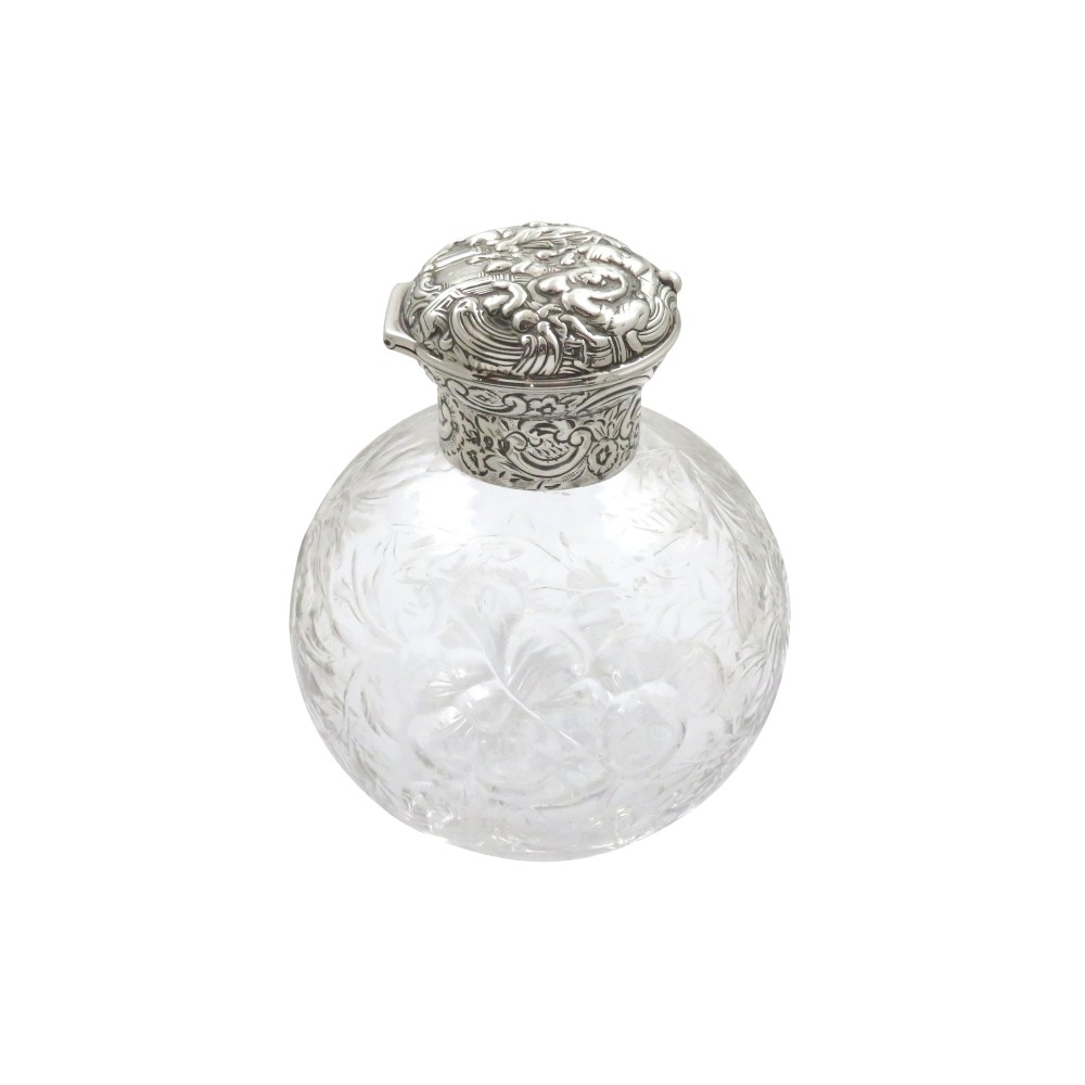 Antique Victorian Sterling Silver & Glass Scent/Perfume Bottle 1890