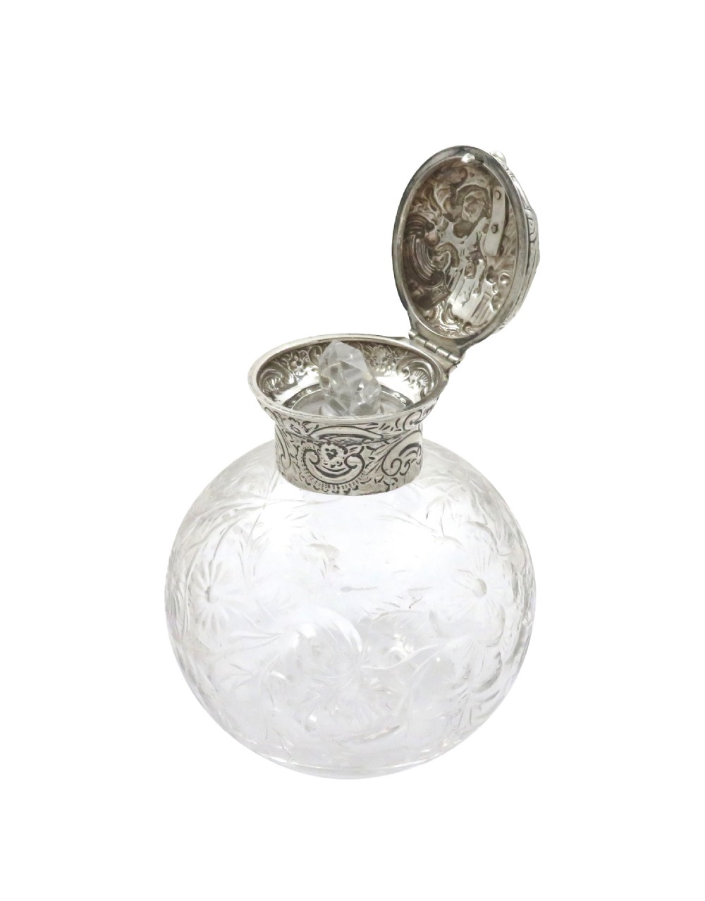 Antique Victorian Sterling Silver & Glass Scent/Perfume Bottle 1890 View VII