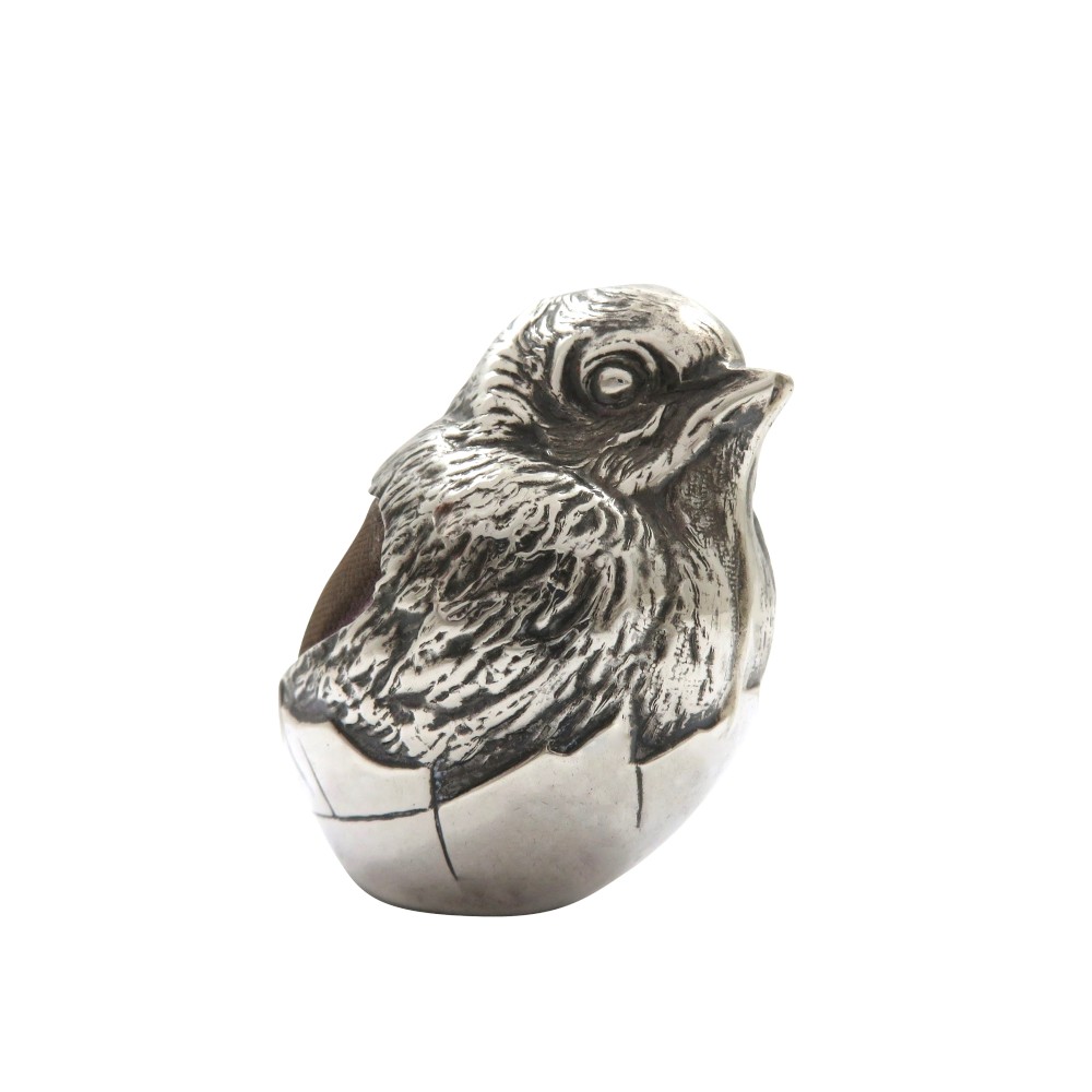 Antique George V Sterling Silver Hatching Chick Pin Cushion 1912