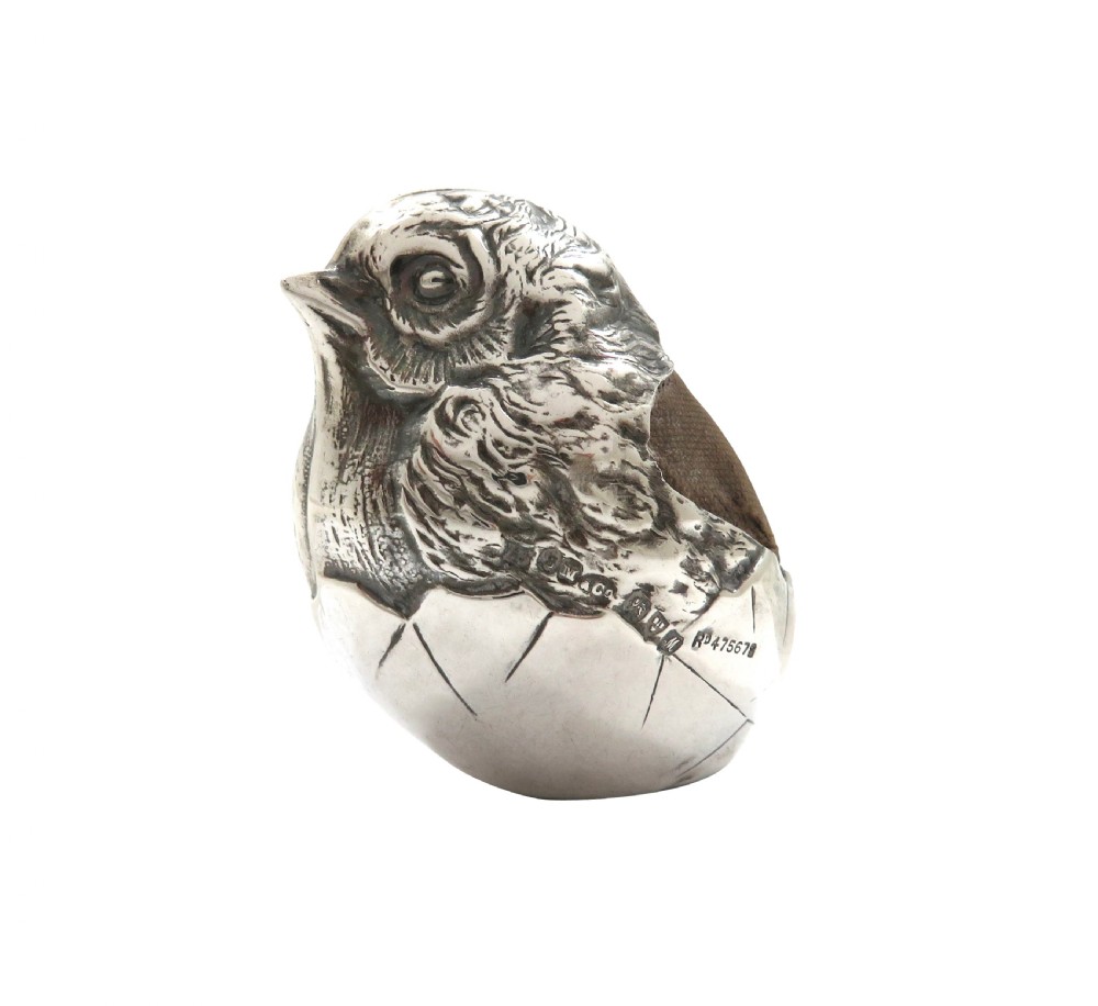 Antique George V Sterling Silver Hatching Chick Pin Cushion 1912 View VI