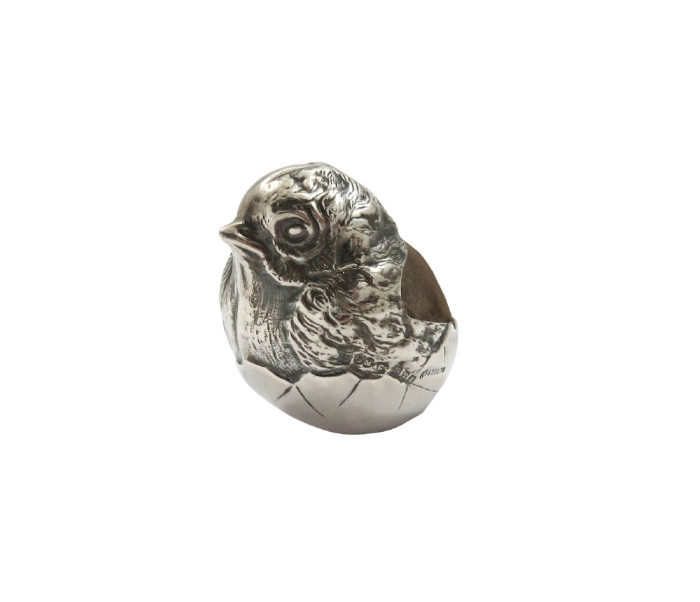 Antique George V Sterling Silver Hatching Chick Pin Cushion 1912 View IX