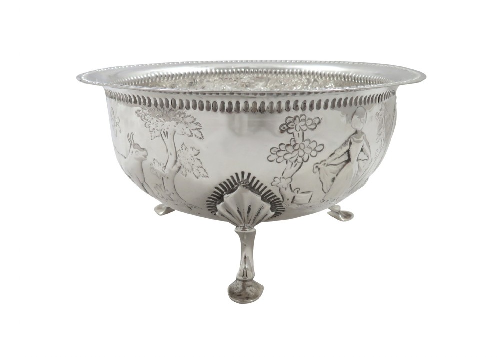 Antique Irish Sterling Silver Bowl with Scenes - Dublin 1914 View III