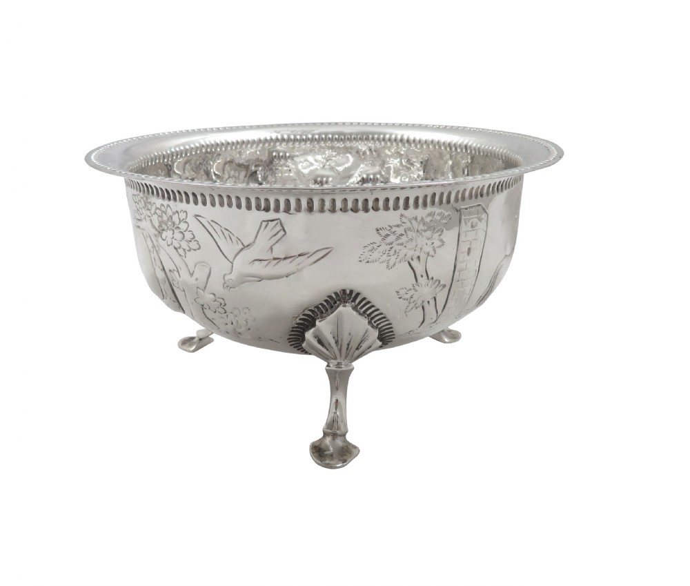 Antique Irish Sterling Silver Bowl with Scenes - Dublin 1914 View VII