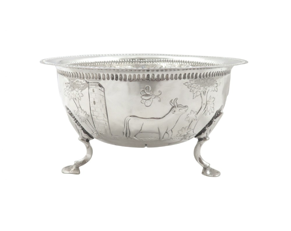 Antique Irish Sterling Silver Bowl with Scenes - Dublin 1914 View IX