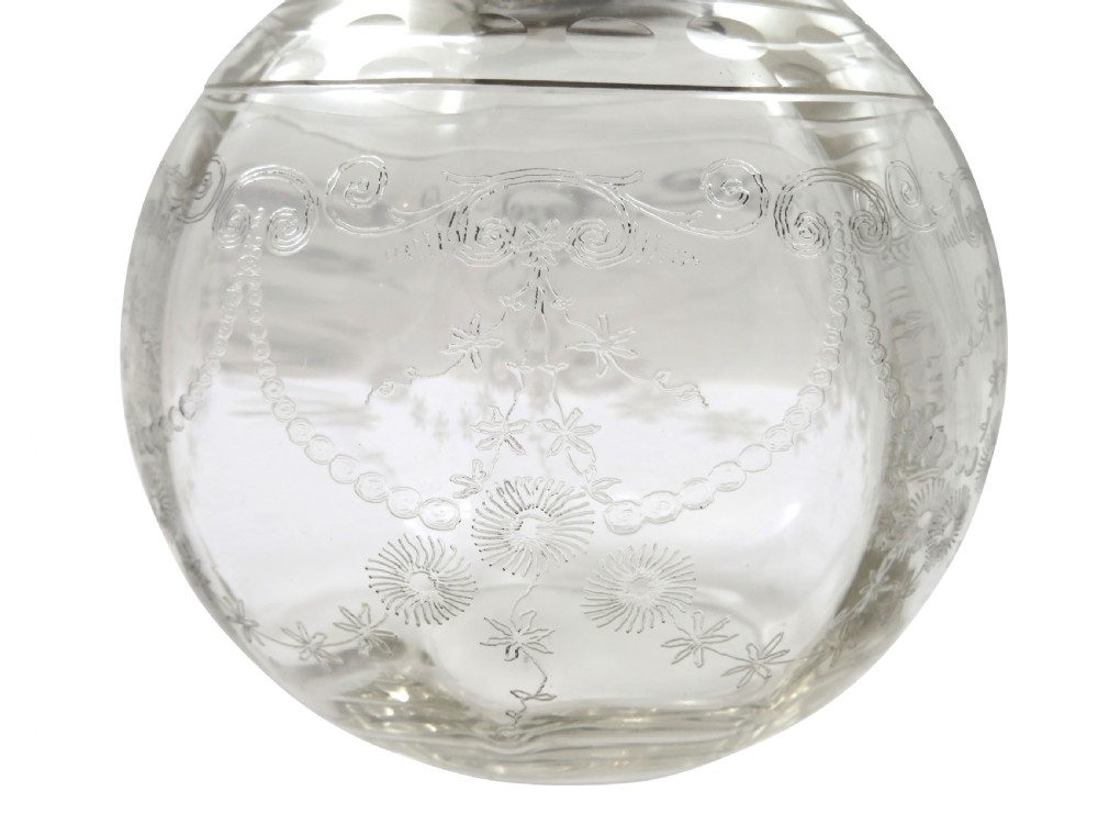 Antique George V Sterling Silver & Etched Glass Scent Bottle 1916 View IV