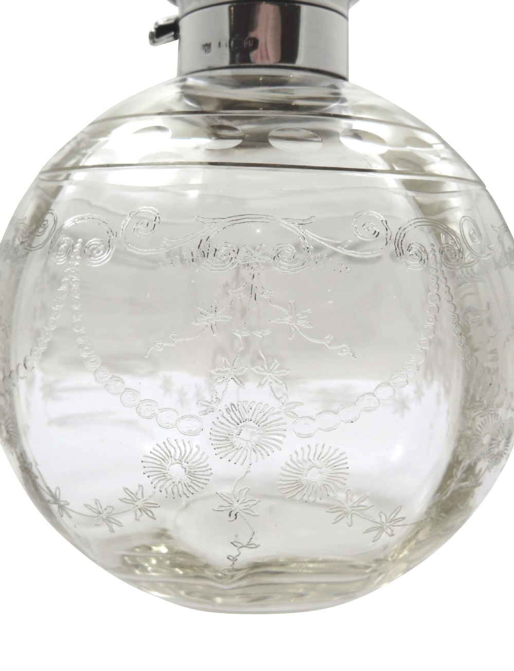 Antique George V Sterling Silver & Etched Glass Scent Bottle 1916 View VII