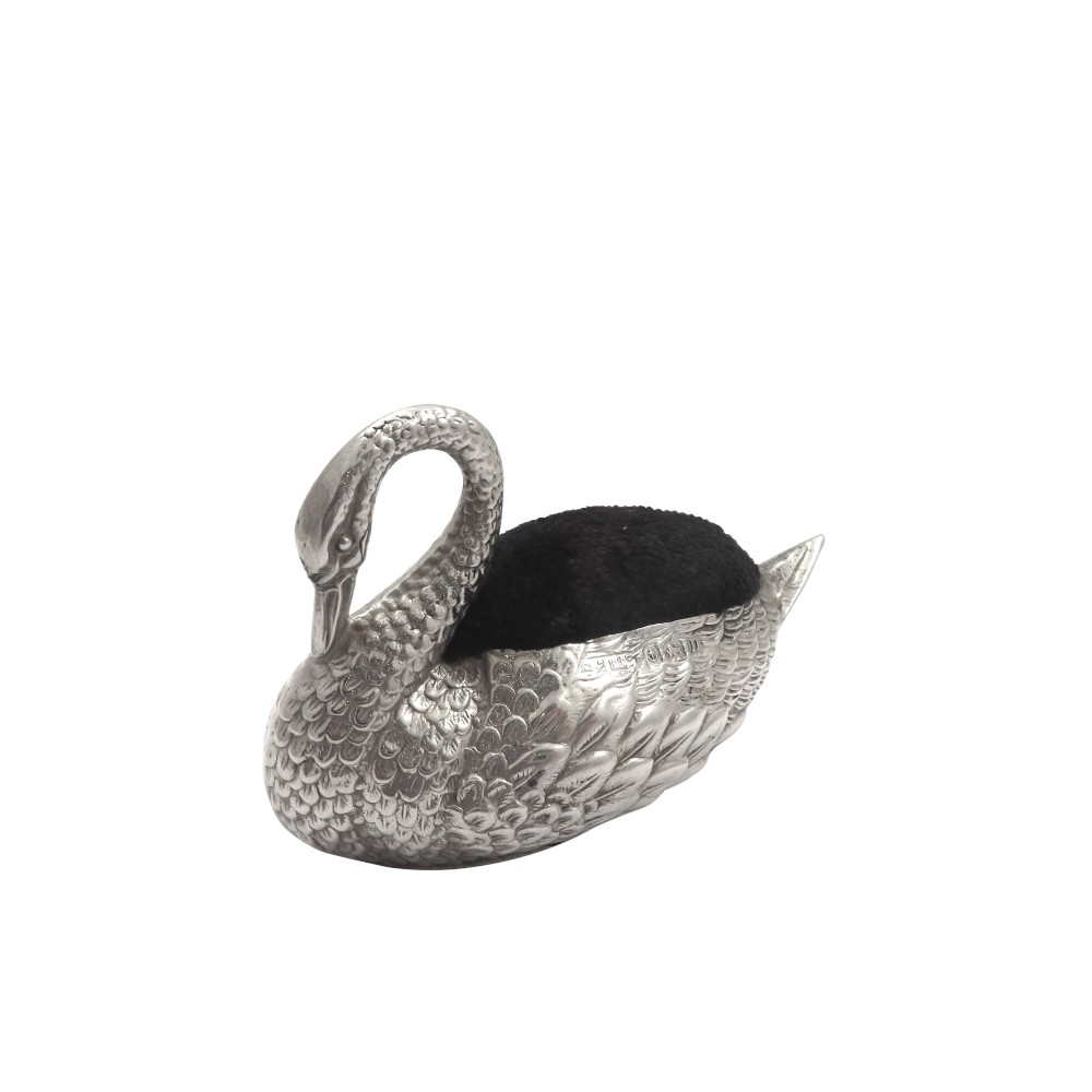 Antique George V Sterling Silver Swan Pin Cushion 1912