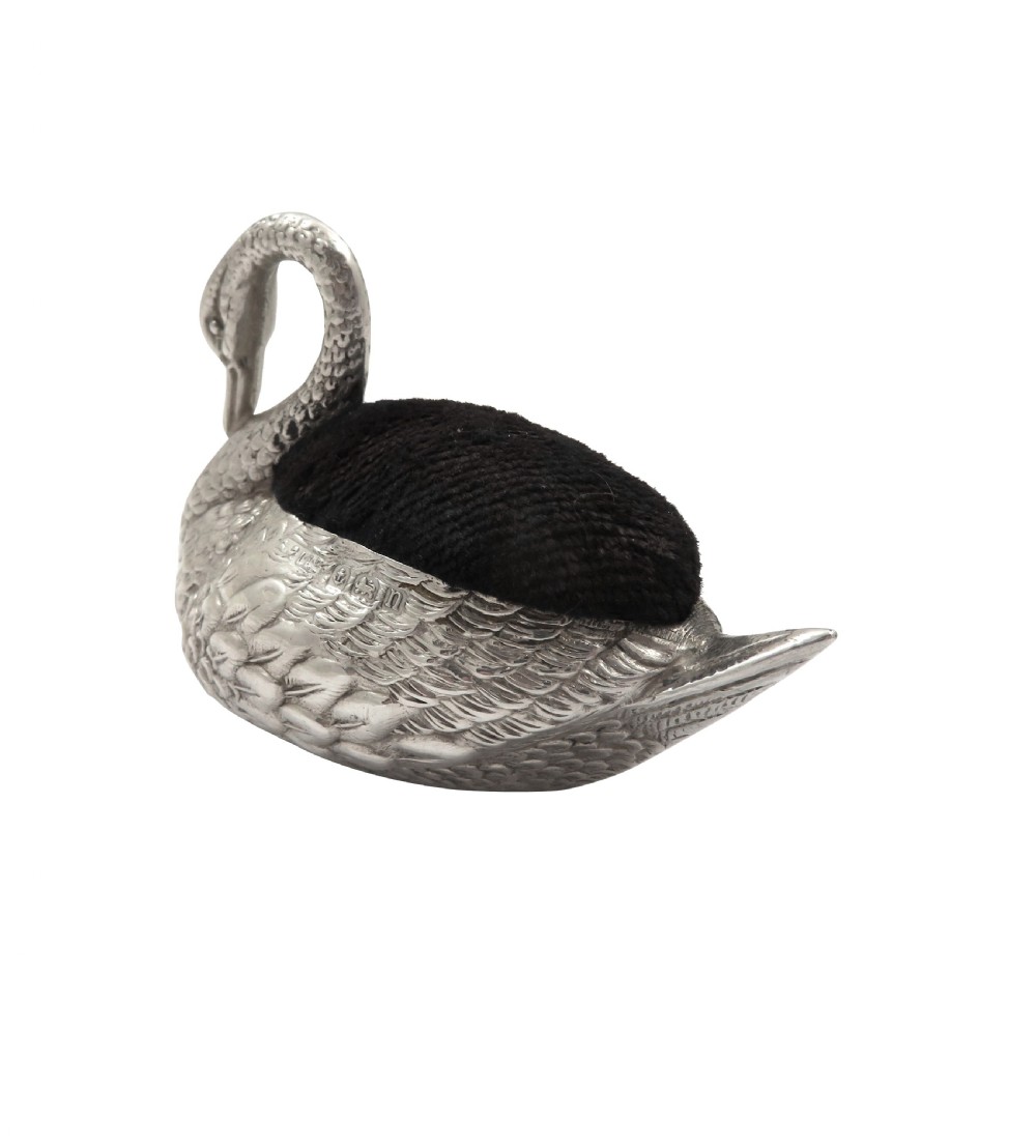 Antique George V Sterling Silver Swan Pin Cushion 1912 View IV