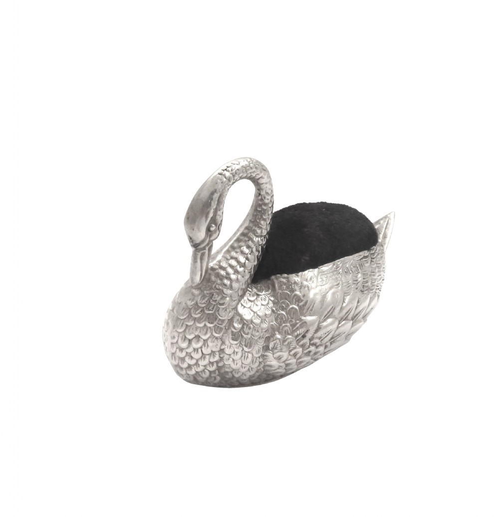 Antique George V Sterling Silver Swan Pin Cushion 1912 View V