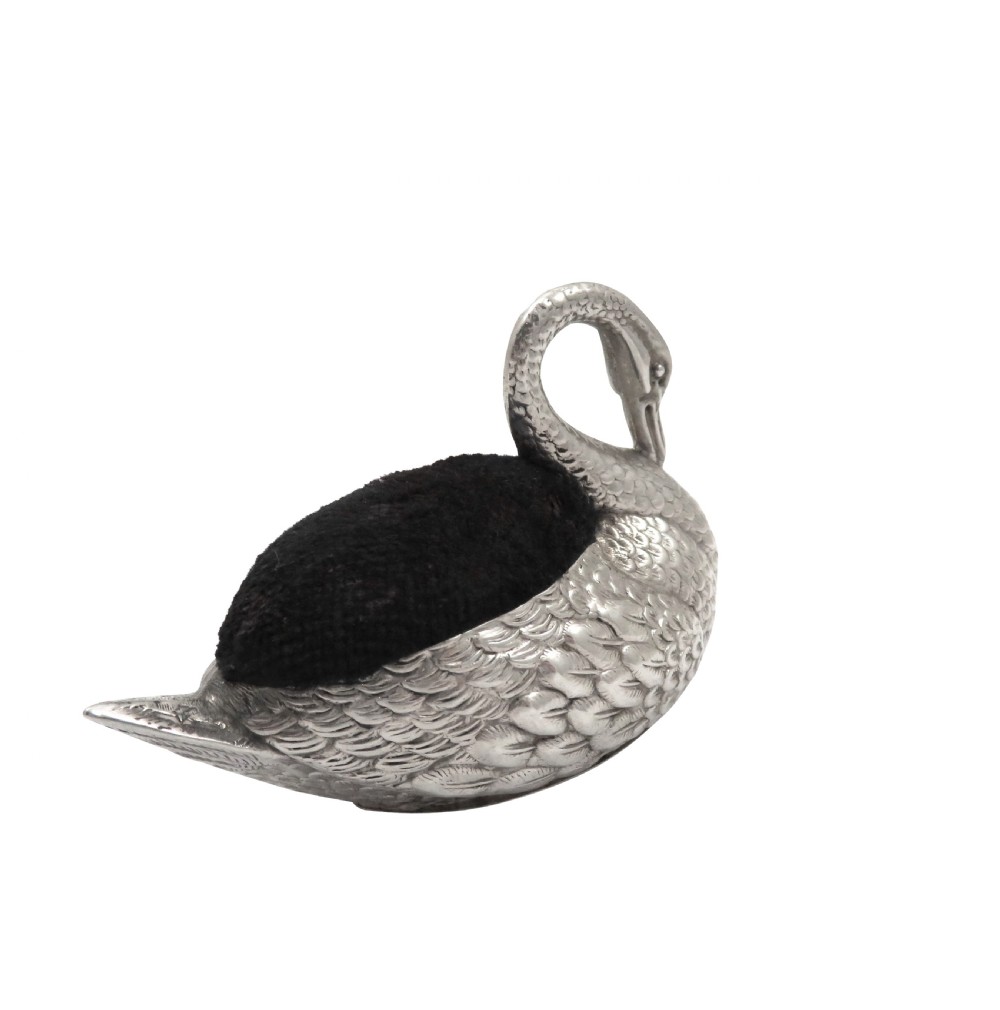 Antique George V Sterling Silver Swan Pin Cushion 1912 View VI