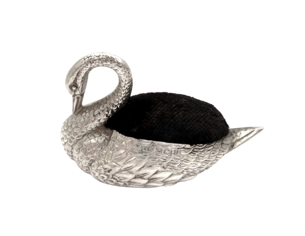 Antique George V Sterling Silver Swan Pin Cushion 1912 View VII