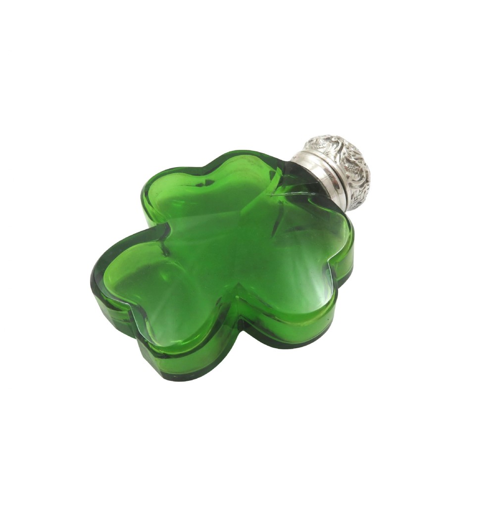 Antique Victorian Sterling Silver & Green Glass 'Clover' Scent / Perfume Bottle 1898 View VI