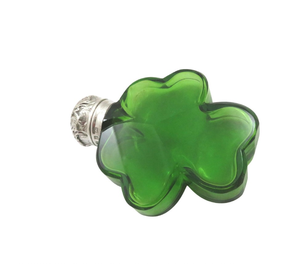 Antique Victorian Sterling Silver & Green Glass 'Clover' Scent / Perfume Bottle 1898 View IX