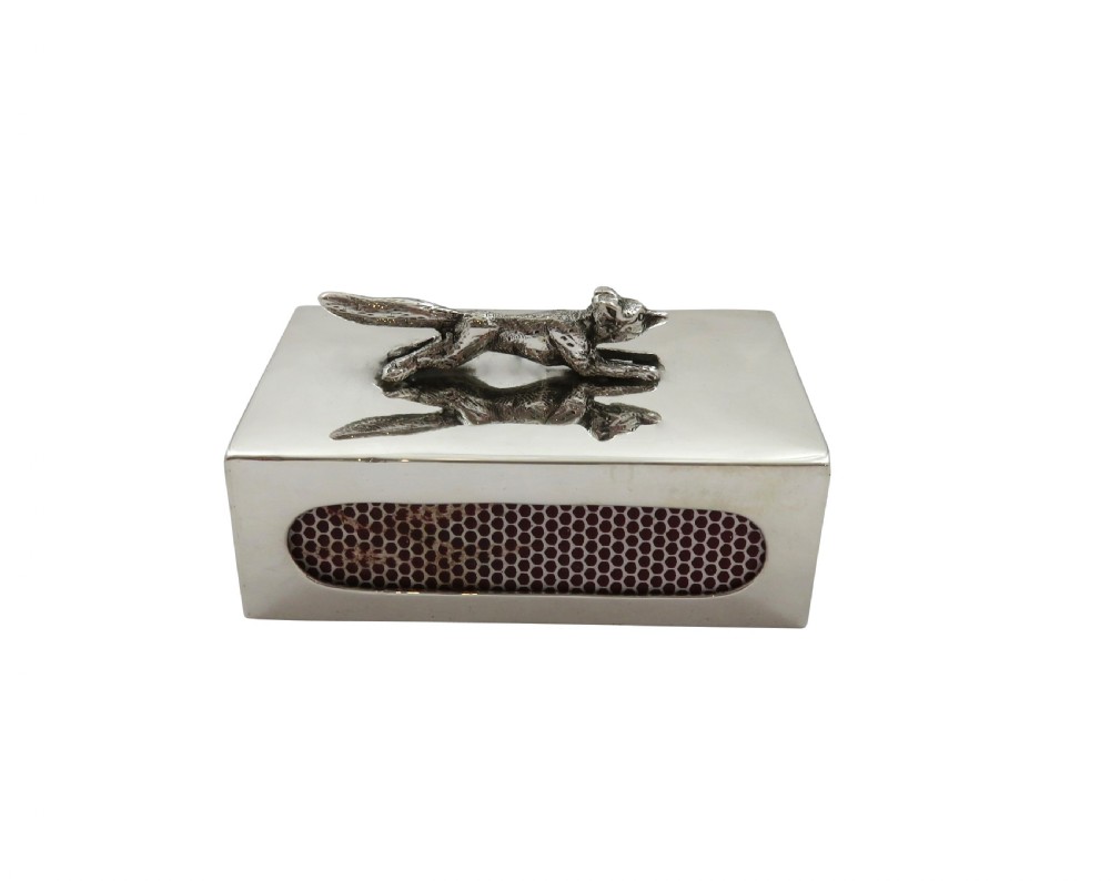 Unusual Antique Sterling Silver Fox Match Box Holder 1927 View IV