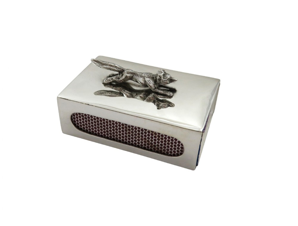 Unusual Antique Sterling Silver Fox Match Box Holder 1927 View X