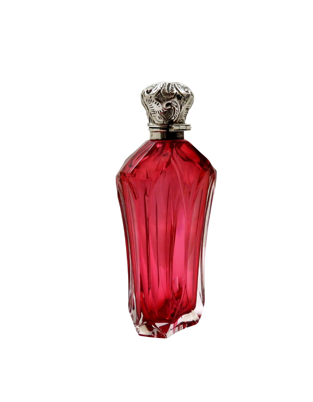 Antique Silver & Cranberry Glass Perfume / Scent Bottle c1890 View IV