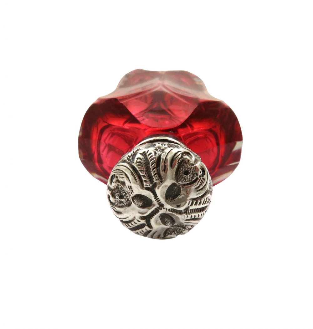 Antique Silver & Cranberry Glass Perfume / Scent Bottle c1890 View VI