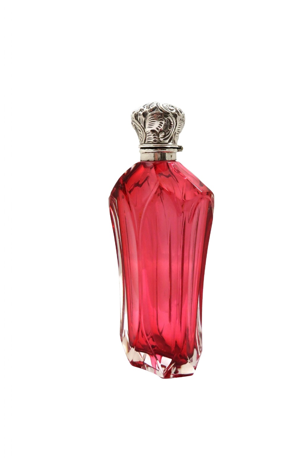 Antique Silver & Cranberry Glass Perfume / Scent Bottle c1890 View VII