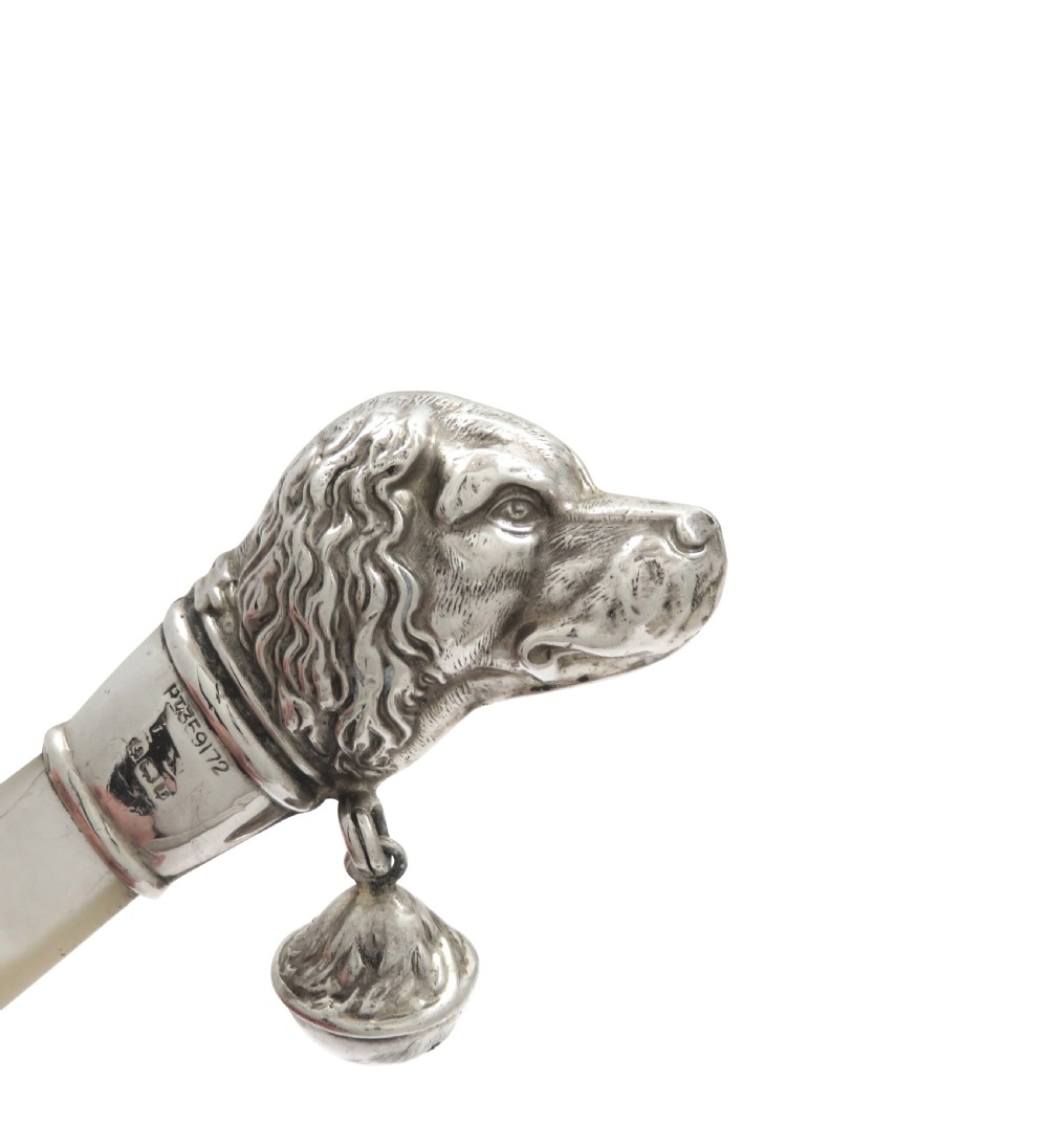 Antique George V Sterling Silver Dog Baby Rattle 1935 View II