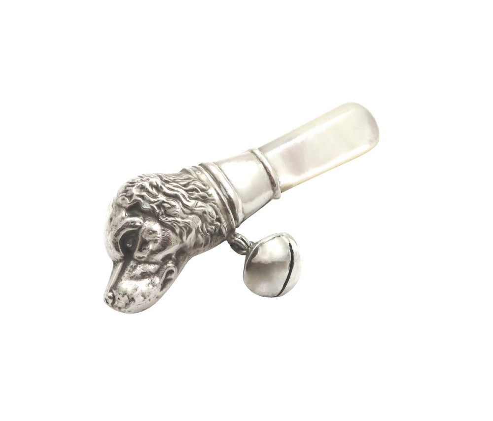 Antique George V Sterling Silver Dog Baby Rattle 1935 View IV
