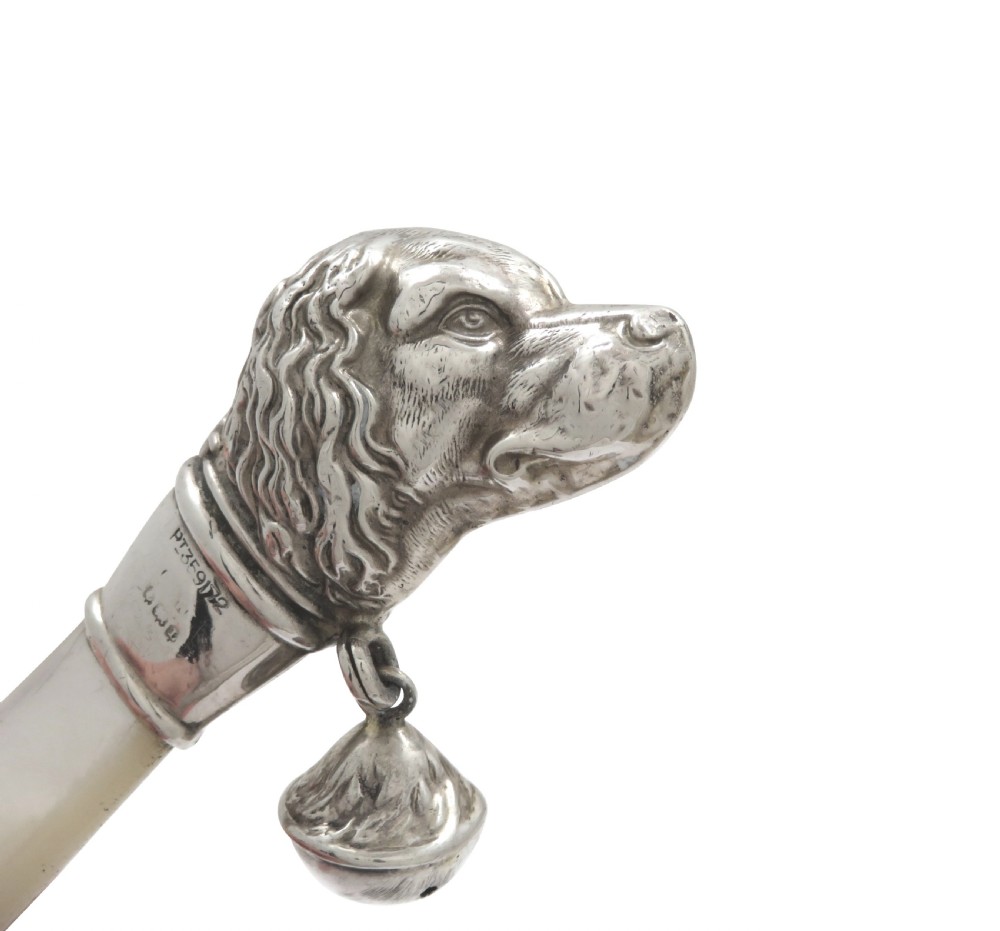 Antique George V Sterling Silver Dog Baby Rattle 1935 View V