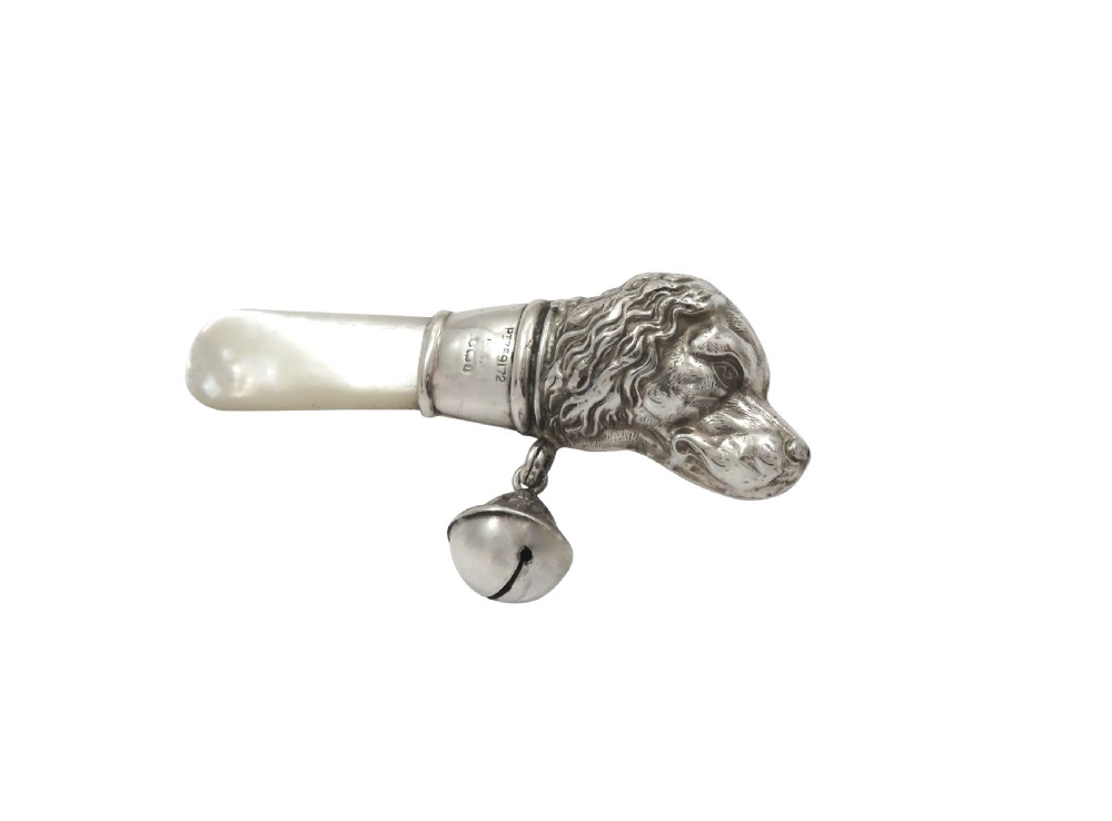 Antique George V Sterling Silver Dog Baby Rattle 1935 View VI