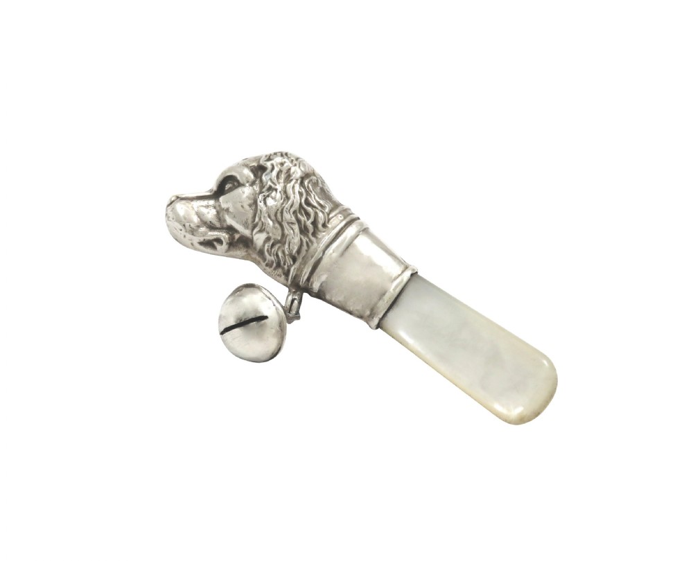 Antique George V Sterling Silver Dog Baby Rattle 1935 View VIII
