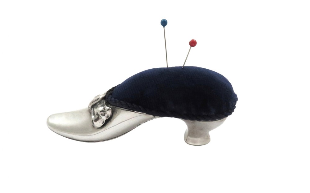 Antique Victorian Sterling Silver Shoe Pin Cushion 1891 View II