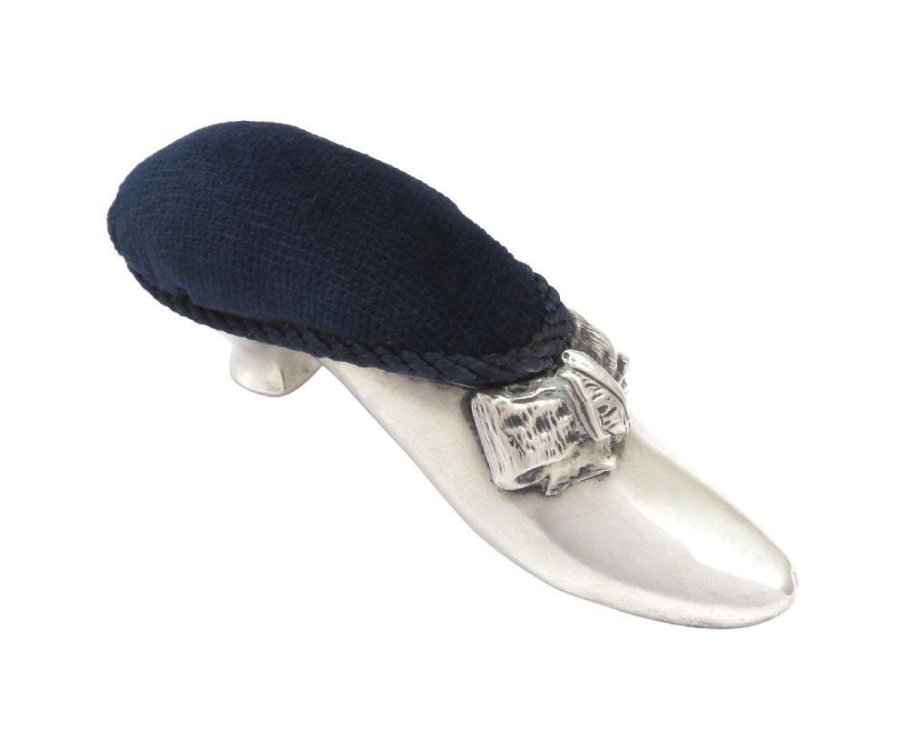 Antique Victorian Sterling Silver Shoe Pin Cushion 1891 View V