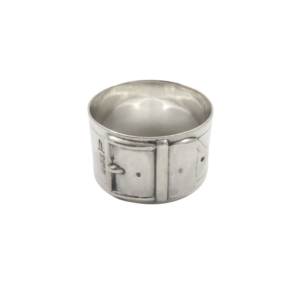 Antique Edwardian Sterling Silver 'Buckle' Napkin Ring in Case 1902 View III