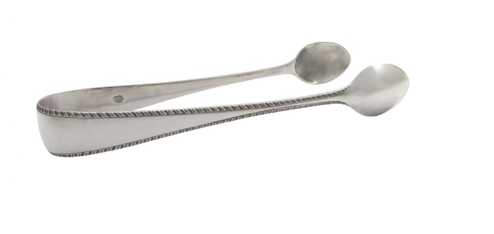 Set of 6 Antique Sterling Silver Teaspoons & Sugar Tongs in Case 1939 View V