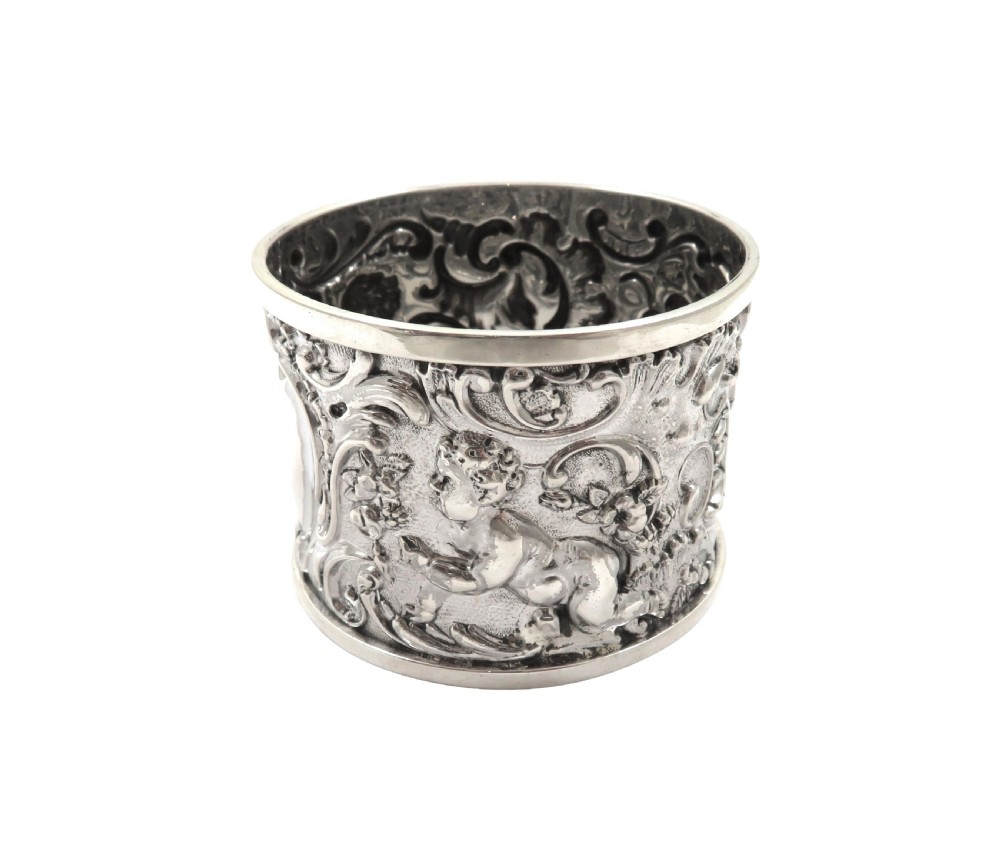 Antique Victorian Sterling Silver 'Cherub' Napkin Ring in Box 1893 View II