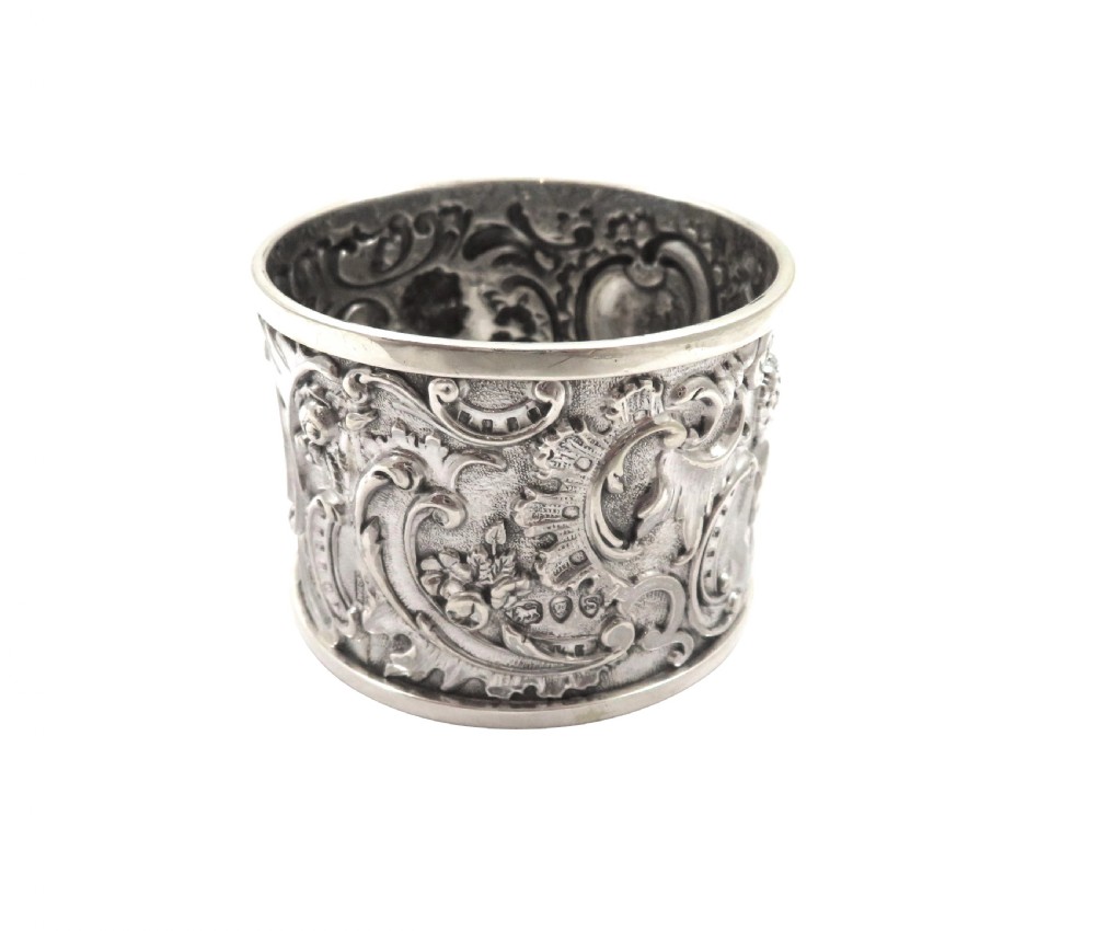 Antique Victorian Sterling Silver 'Cherub' Napkin Ring in Box 1893 View VII