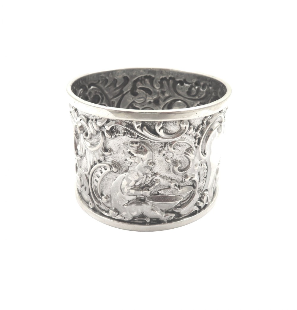 Antique Victorian Sterling Silver 'Cherub' Napkin Ring in Box 1893 View IX