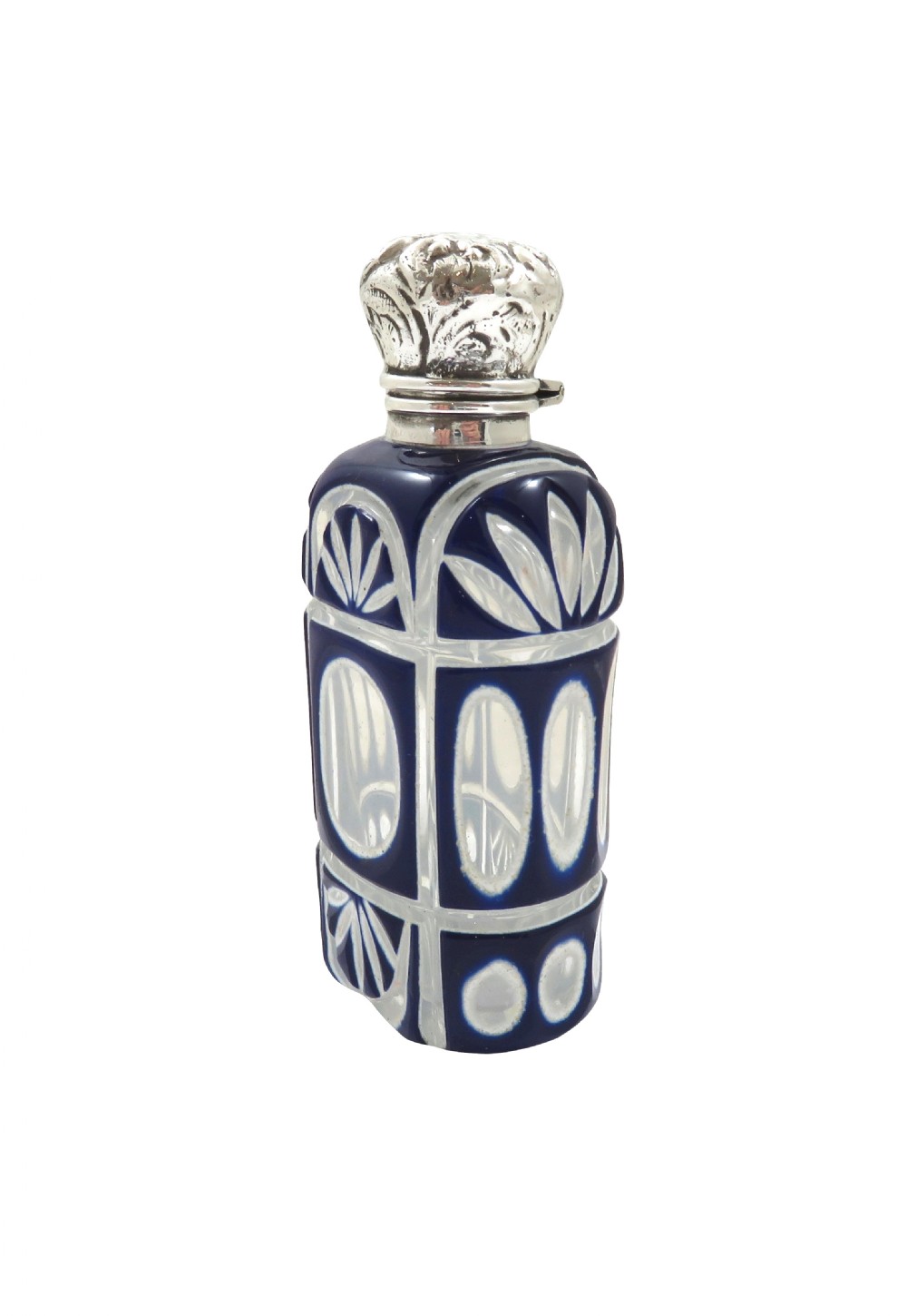 Antique Victorian Silver & Blue Cut Glass Scent / Perfume Bottle c1890 View VIII