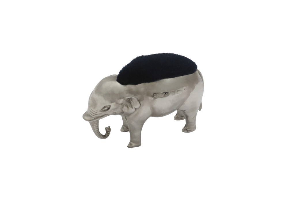 Antique Edwardian Sterling Silver Elephant Pin Cushion 1905 View V