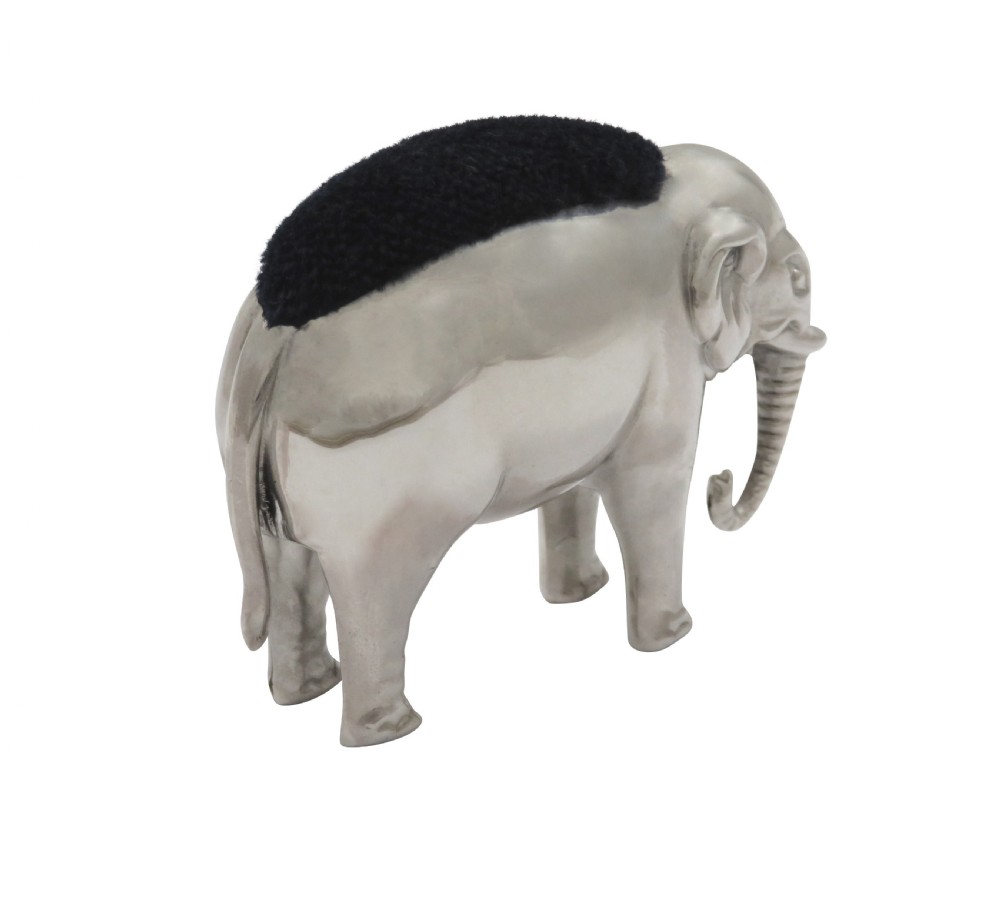 Antique Edwardian Sterling Silver Elephant Pin Cushion 1905 View VII