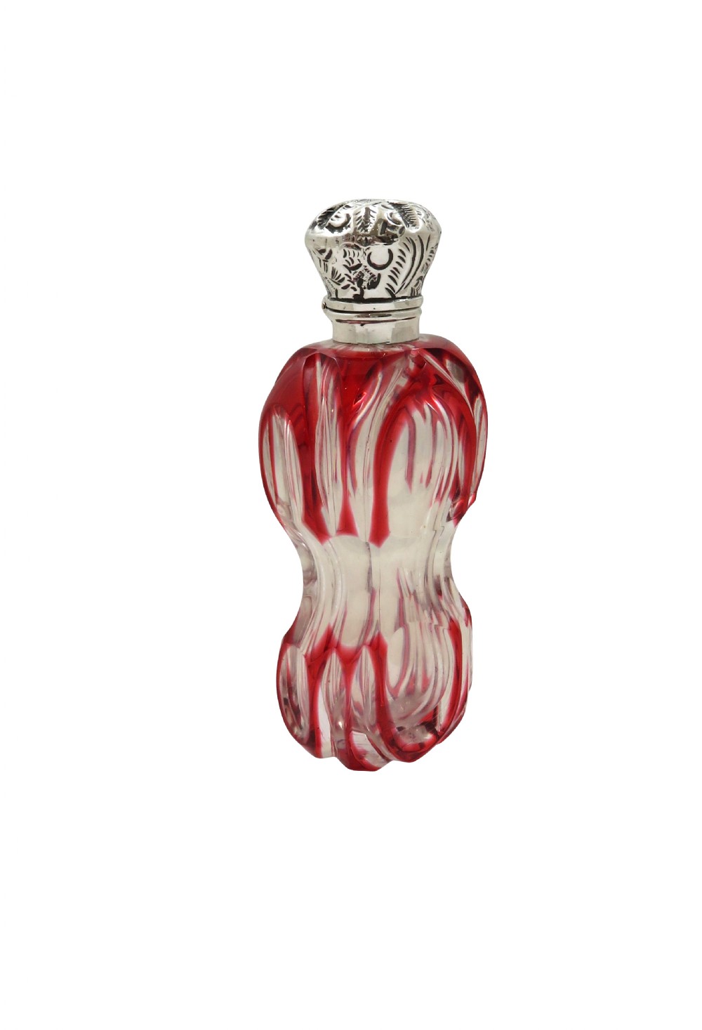 Antique Silver & Red Overlay Cut Glass Scent / Perfume Bottle c1890 View III