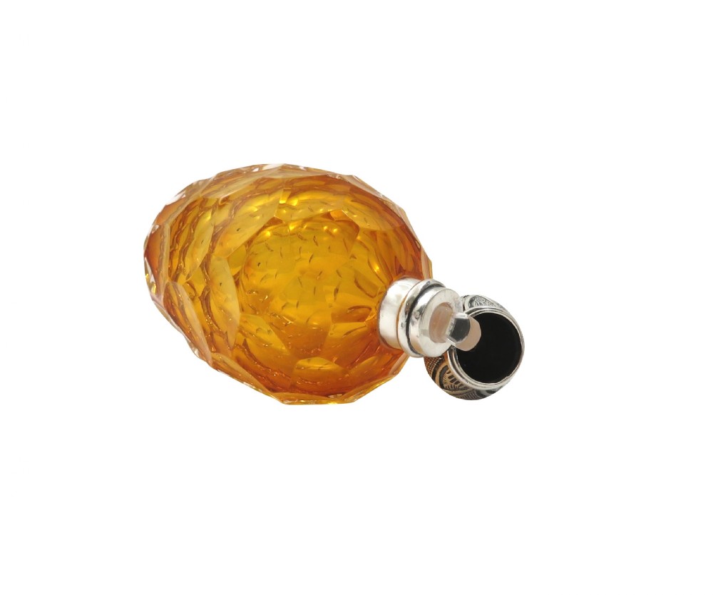 Antique Silver & Amber Glass Scent / Perfume Bottle c1890 View II